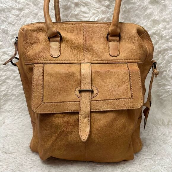 by Burn Cognac Leather Zip Tote Shoulder Bag Carryall Travel sz large‎ NEW - Picture 2 of 10